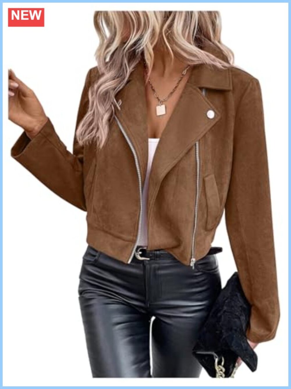 Faux Suede Crop Moto Jacket Zip Up Long Sleeve Casual Layering
